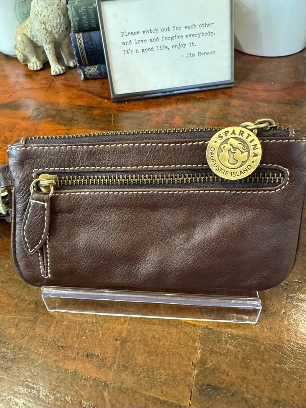 Spartina 449 Pink and Brown Floral Needlepoint Wristlet